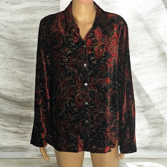 VTG Y2K White Stag Black Burnout Button-Down Shirt with Colorful Velour Patterns - Picture 2 of 9